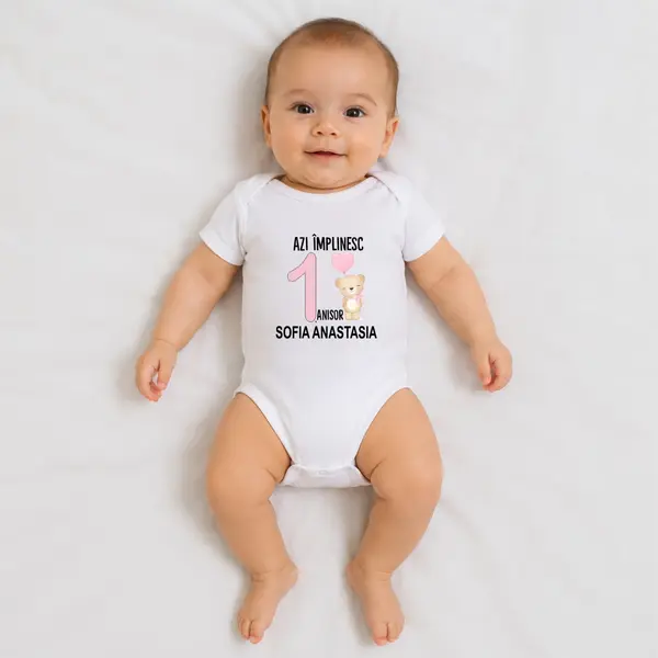 Body personalizat An si Nume - TPC47 Alb Maneca Scurta, 24 Luni (Nr 92)