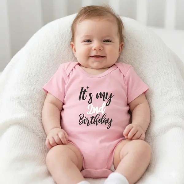 Body personalizat Birthday - TPC35 Roz Maneca Scurta, 12 Luni