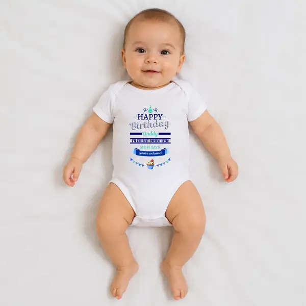 Body personalizat Happy Birthday Daddy - TPC40 Alb Maneca Lunga, 1 Luna (Nr 56)