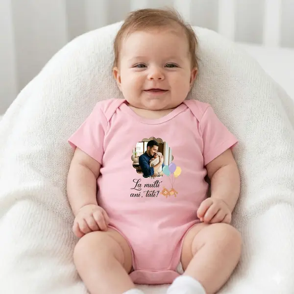 Body personalizat La multi ani - TPC27 Roz Maneca Scurta, 9 Luni
