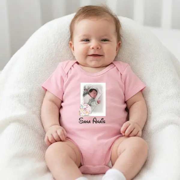 Body personalizat Poza si nume - TPC34 Roz Maneca Scurta, 9 Luni