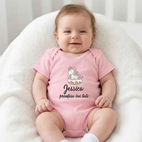 Body Personalizat Printesa lui Tati - TPC17 Roz Maneca Scurta, 12 Luni