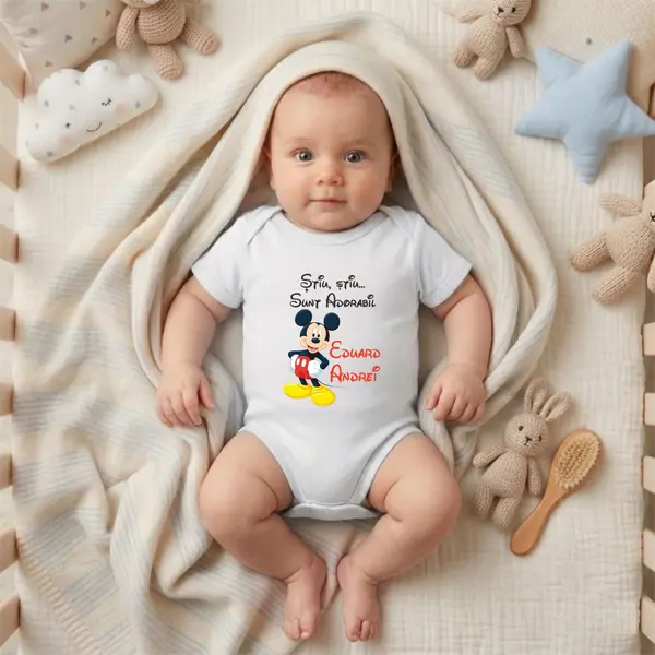 Body Personalizat Stiu, sunt adorabil - TPC10 Alb Maneca Lunga, 1 Luna (Nr 56)