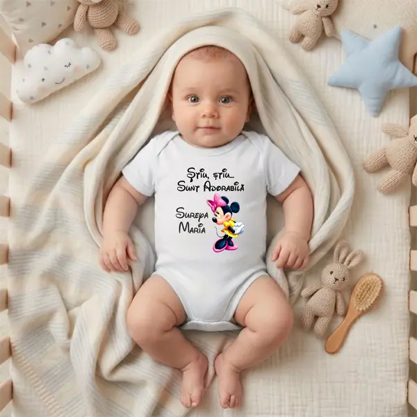 Body Personalizat Stiu, sunt adorabila - TPC11 Alb Maneca Lunga, 1 Luna (Nr 56)