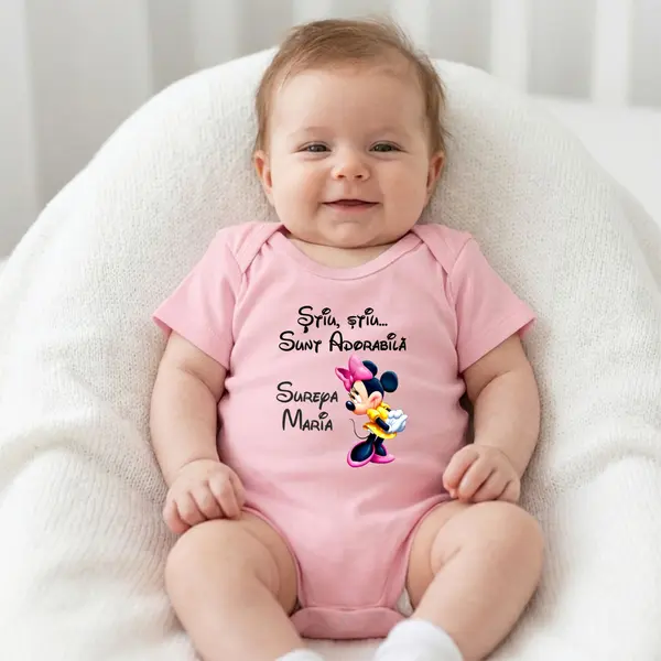 Body Personalizat Stiu, sunt adorabila - TPC11 Roz Maneca Scurta, 3 Luni