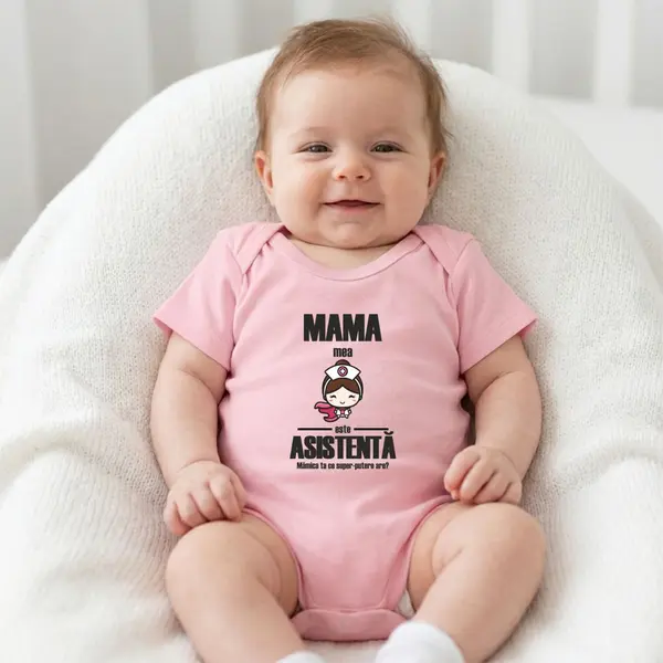 Body Super-Mamica Asistenta - TPC21 Roz Maneca Scurta, 6 Luni