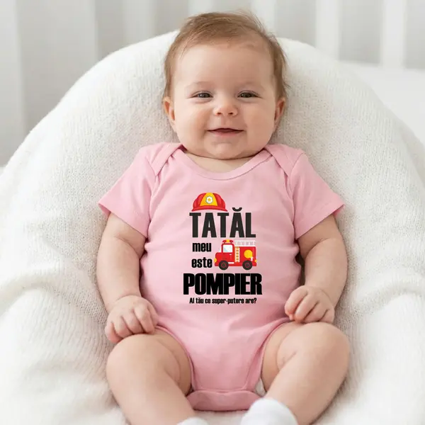 Body Super-Tatic Pompier - TPC22 Roz Maneca Scurta, 12 Luni