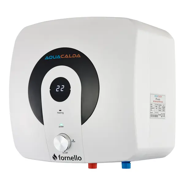 Boiler electric Fornello AQUACALDA ECO, 15 Litri, montaj deasupra chiuvetei, 2000 watt, reglaj extern al temperaturii, poliuretan expandat, grad de protecție IPX4, dimensiuni compacte si afisaj digital