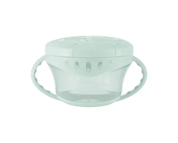 Bol cu manere pentru copii KikkaBoo Snack-me-up Mint,capac moale si flexibil cu orificu usor de accesat,ideal pentru gustari