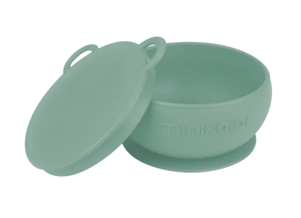 Bol cu ventuza si capac 100% Pemium Silicone River Green, 1 bucata, Minikoioi