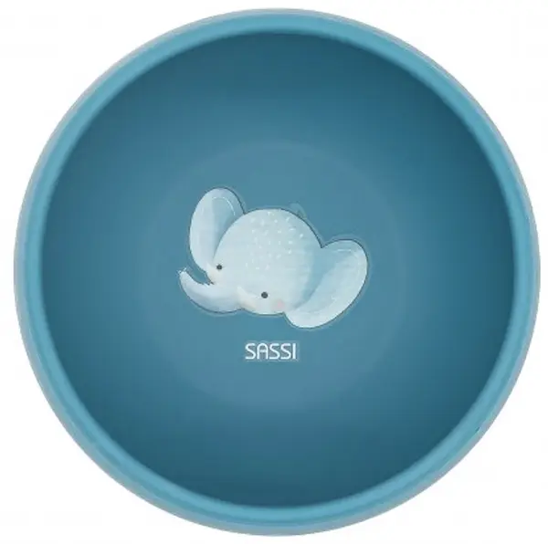 Bol din silicon cu ventuză Sassi - Chewy The Elephant, albastru