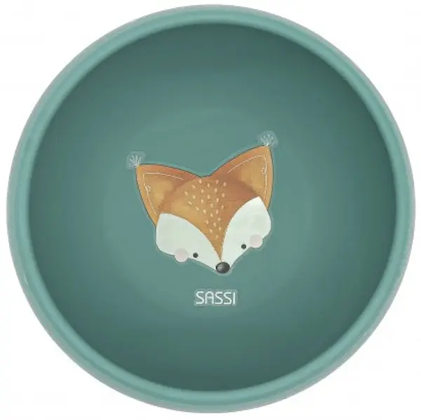 Bol din silicon cu ventuză Sassi - Crunchy The Fox, verde