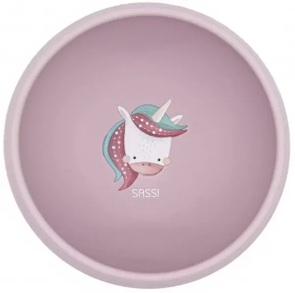 Bol din silicon cu ventuză Sassi - Sparkly The Unicorn, roz