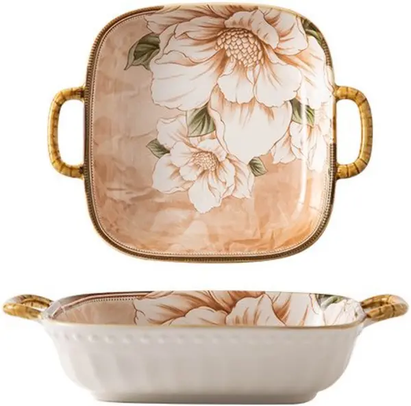 Bol pătrat plat cu mânere Morello - Camellia, 22.5 cm