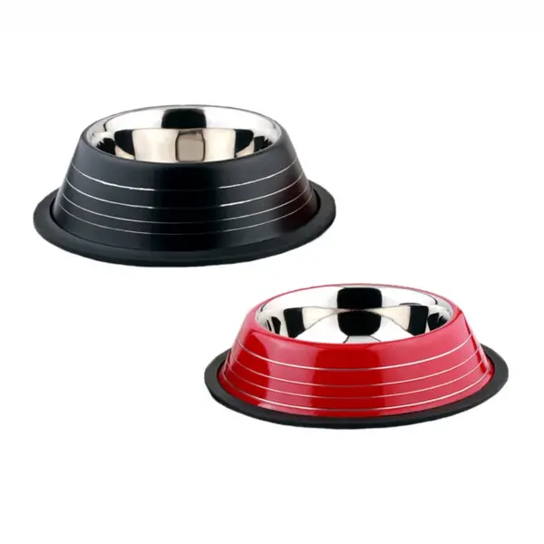 Bol pentru hrana animale cu suport gumat, Agility diametru 19 cm, Rosu Negru 400 ml