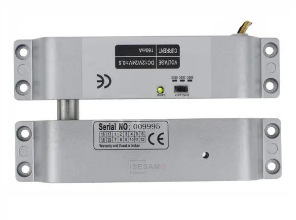 Bolt electromagnetic 1000kg, 12 sau 24V, temporizare 0, 3, 6s, pentru usi cu toc ingust, SB-150ST