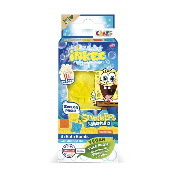 Bombe de baie Inkee 3 bucati asortate in forma de SpongeBob Craze