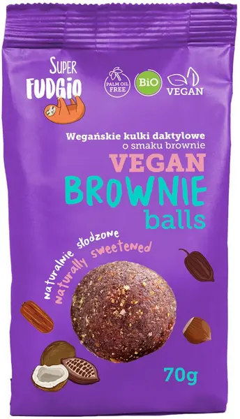 Bomboane bio vegane din curmale, brownie, 70 g, Super Fudgio