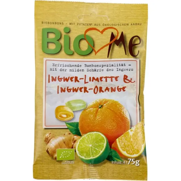 Bomboane cu ghimbir-lime si ghimbir-portocala, eco - 75 g
