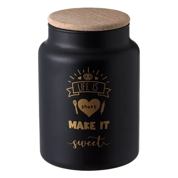 Borcan cu capac pentru depozitare,Sticla,Negru mat,890 ml
