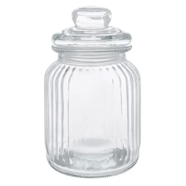 Borcan din sticla pentru dulciuri,design dungi in relief,1000 ml