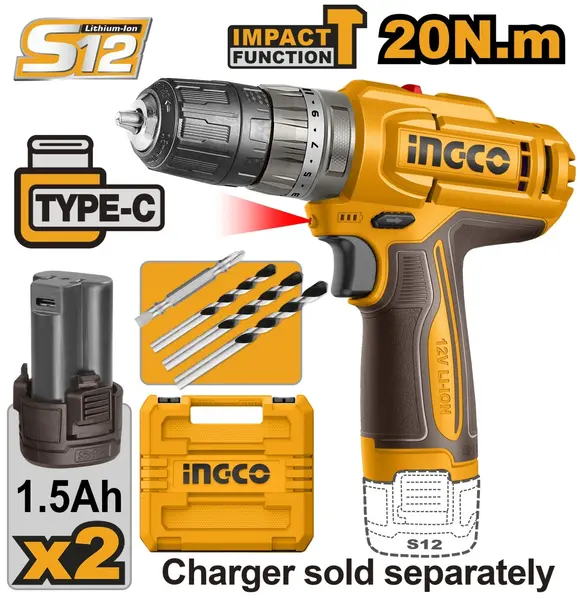 Bormasina 12V 20Nm cu Impact INGCO CIDLI12206E