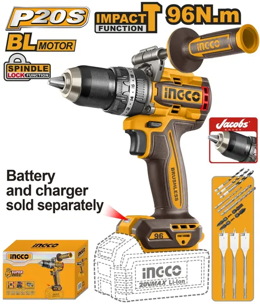 Bormasina 20V 96Nm cu Impact INGCO CIDLI209685