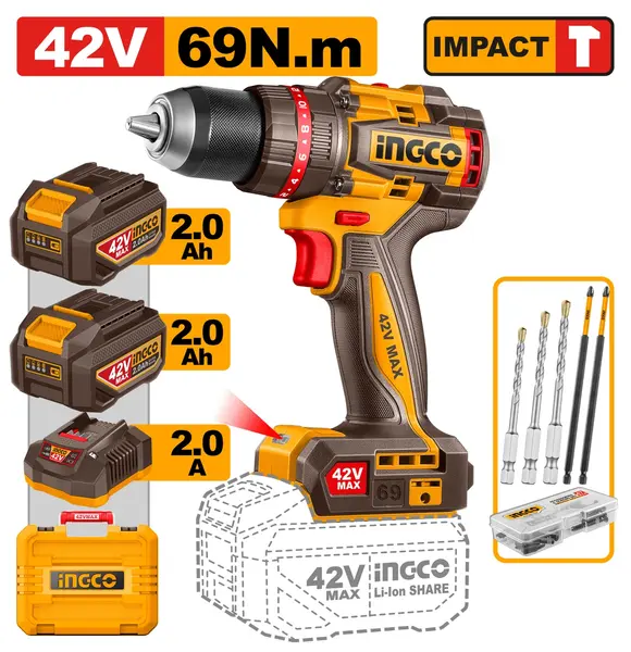 Bormasina 42V 69Nm cu 2 Acumulatori 2Ah