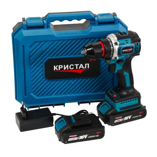Bormasina cu acumulator DDT-KRISTAL 36V, 2 acumulatori Li-Ion 2.0Ah, motor fara perii (brushless), 2 viteze, cuplu reglabil, sistem autoblocaj, valiza de transport