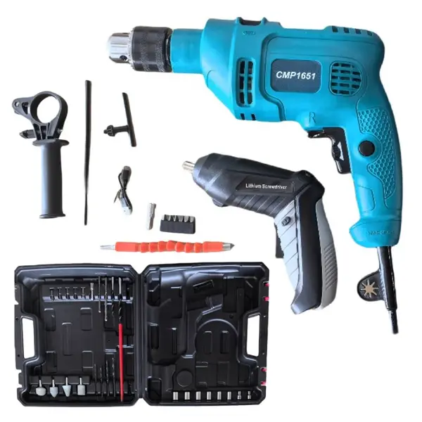 Bormasina electrica + Minifiletanta pe acumulator Altai CMP, 35 accesorii incluse, Geanta de transport