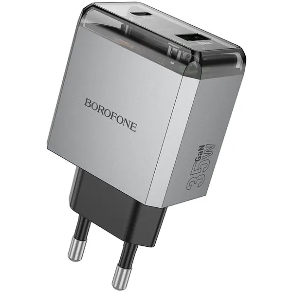 Borofone INCARCATOR retea Borofone BN20, Quick Charge 35W, 1 x USB, 1 x USB Type-C, Gri metal