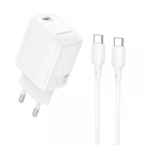 Borofone Incarcator Retea Cu Cablu USB-C Borofone, BN28 Fuente, 30W, 3A, 1 x USB-C, Alb