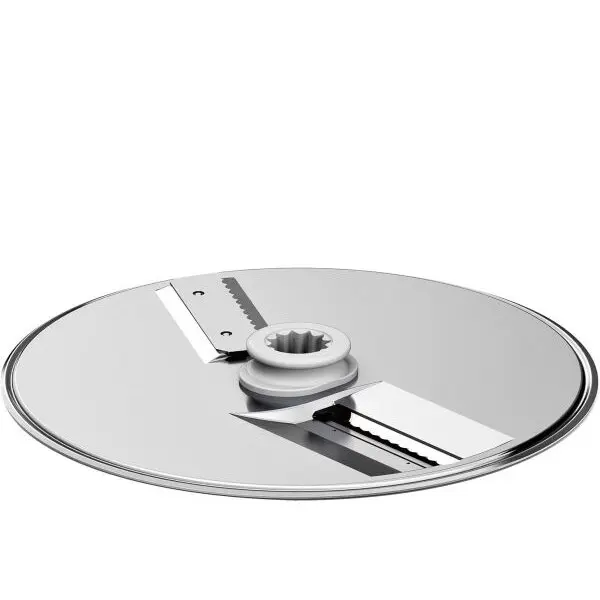 BOSCH Accesoriu reversibil Bosch SuperCut Disc MUZ9SC1, Din otel inoxidabil, Functioneaza prin MUZ9VL1, Recomandat pentru felierea precisa a elementelor coapte sau fibroase (praz, telina), Lamela zigzag, Pentru gama