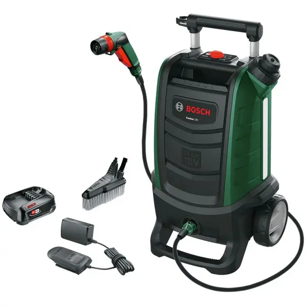 BOSCH Aparat de spalat cu presiune pe acumulator Bosch Fontus 06008B6101, 18 V, 2.5 Ah, 20 bar presiune maxima, 15 l capacitate rezervor, 4 m lungime furtun, acumualtor, incarcator