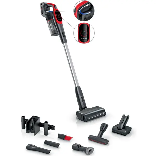 BOSCH Aspirator cu acumulatori Bosch Unlimited 9 BBS931PET, baterie 3 Ah, 3 moduri de curatare, Perie MicroClean, Mini perie Turbo Zoo, duza spatii inguste, perie mobilier, perie xxl tapiterie, Senzor MicroClean, Autonomie pana la 60 min. Rosu