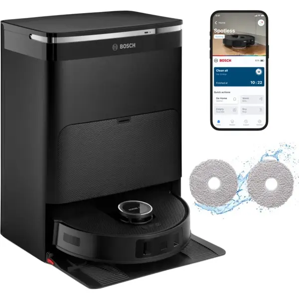 BOSCH Aspirator robot Bosch Spotless Max BCRDW3B, Aspirare uscata si cu mop, 11000 Pa, Recipient praf 275ml, Navigare LiDAR, Negru