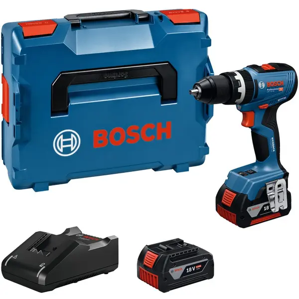 BOSCH Bosch GSB 18V-65 Masina de gaurit si insurubat 18V + 2 acumulatori 5.0Ah + incarcator GAL 18V-40 + L-Boxx