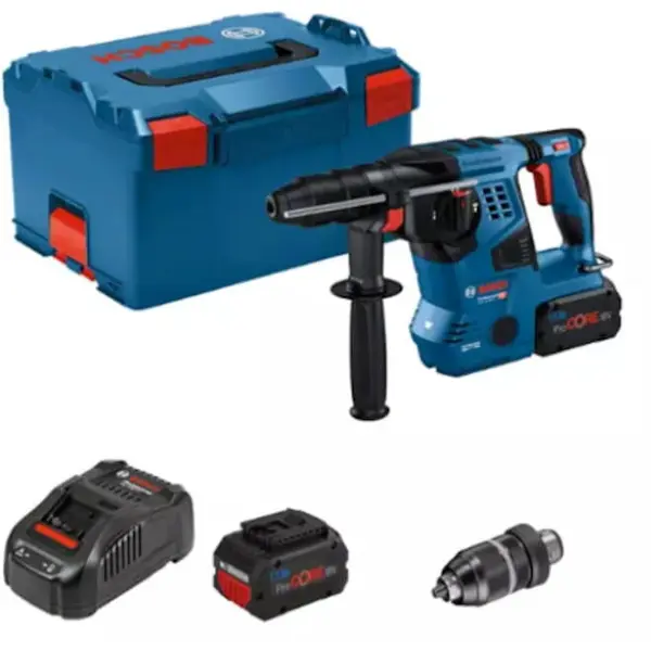 BOSCH Ciocan rotopercutor cu acumulator BOSCH GBH 18 V-28 CF, SDS plus, 3.3 J, 4220 bpm, 2 x ProCORE 18V, 8.0Ah, cutie L-BOXX, laveta, tub vaselina