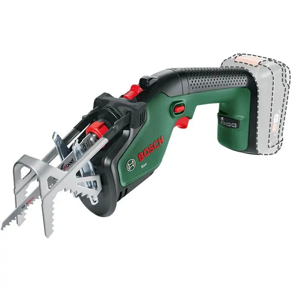 BOSCH Fierastrau sabie de gradina pe acumulator Bosch Keo 0600861A01, 18 V, 80 mm capacitate maxima taiere, 150 mm lungime panza, 2300 curse/min, 1 panza fierastrau, fara acumulator/incarcator, Verde