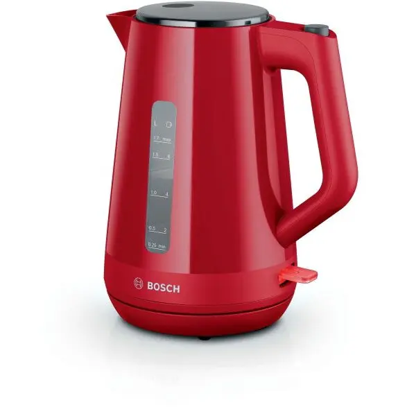 BOSCH Fierbator de apa Bosch TWK1M124, 1.7l, filtru de calcar,oprire automata, protectie impotriva supraincalzirii si functionarii fara apa, oprire in momentul ridicarii canii de pe suport, Rosu