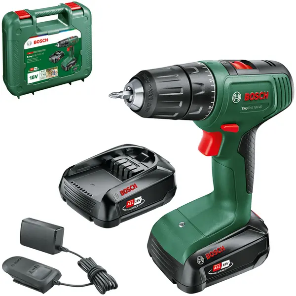 BOSCH Masina de gaurit/insurubat cu acumulator Bosch EasyDrill 18V-40 06039D8005, 40 Nm, mandrina rapida 13 mm, 1630 rpm, cu 2 acumulatori, incarcator si valiza