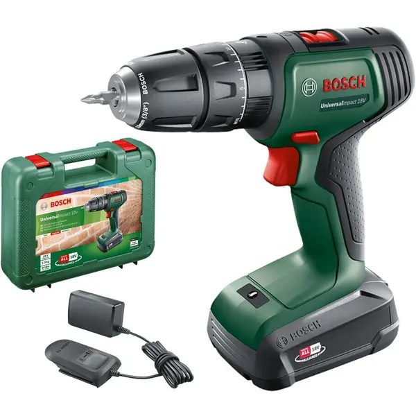 BOSCH Masina de gaurit si insurubat (bormasina) cu percutie pe acumulator Bosch Universal Impact 18, 18 V , 2 trepte de putere, 1450 RPM, 1 acumulator, incarcator, cap surubelnita dublu, valiza profesionala