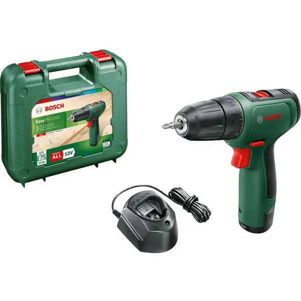 BOSCH Masina de gaurit si insurubat (bormasina) pe acumulator Bosch EasyDrill 1200, 12 V, 1.5 Ah, 1500 RPM, 30 Nm, 1 acumulator, incarcator, cap surubelnita dublu, valiza profesionala