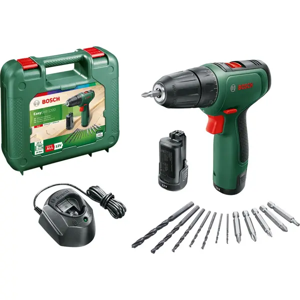 BOSCH Masina de gaurit si insurubat (bormasina) pe acumulator Bosch EasyDrill 1200, 12 V, 1.5 Ah, 1500 RPM, 30 Nm, 2 acumulatori, incarcator, set burghiu si biti, valiza profesionala