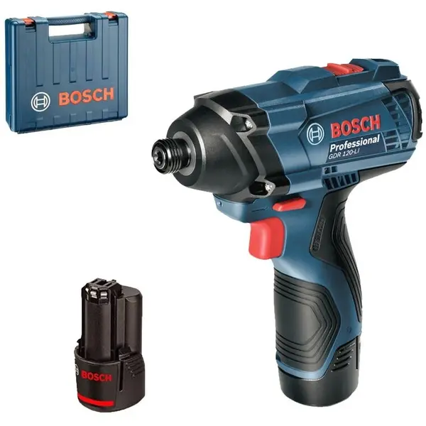 BOSCH Masina de insurubat cu impact Bosch Professional GDR 120-LI, 2 acumulatori 1.5 Ah, 12 V, 100 Nm, 2600 RPM cu valiza profesionala, Albastru