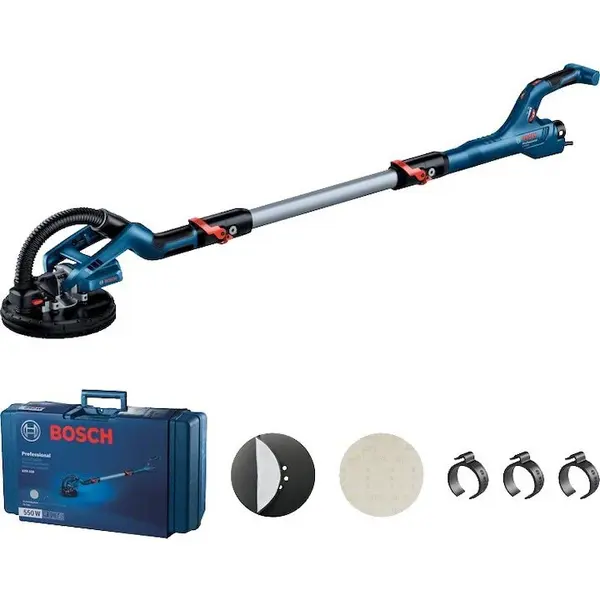 BOSCH Masina de slefuit perete Bosch Professional GTR 550, 550 W, 215 mm diametru disc, 1730 mm lungime, 910 RPM, foaie abrazica M480, valiza profesionala, disc, 3 cleme cablu