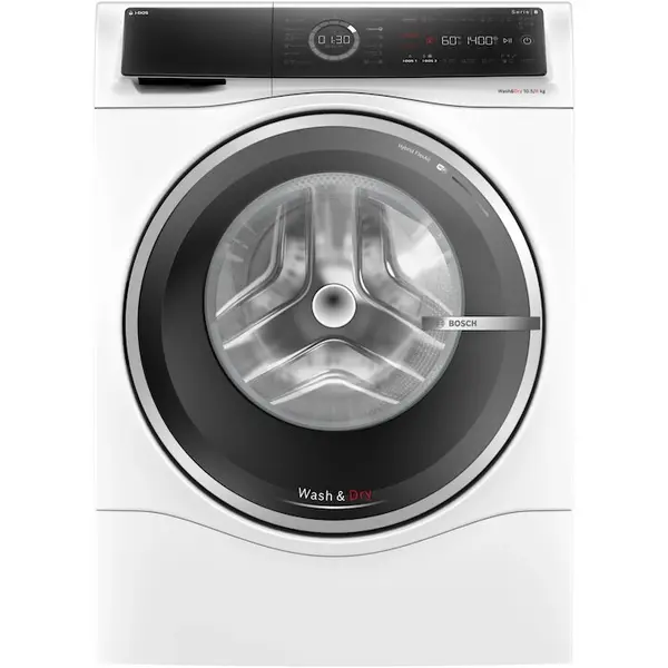 BOSCH Masina de spalat rufe cu uscator Bosch Seria 8 WNC254A0BY, Spalare 10 kg, Uscare 6 kg, 1400 rpm, Clasa A, i-DOS, Iron Assist, Home Connect, Anti Stain, Auto Dry, Motor EcoSilence Drive, Alb