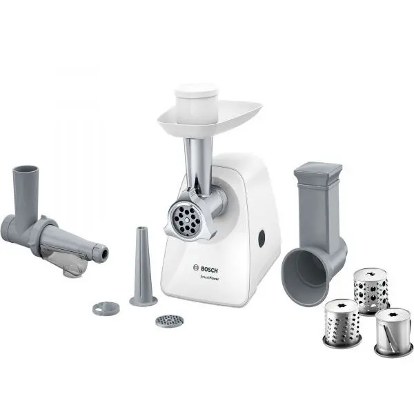 BOSCH Masina de tocat Bosch MFW2517W, 1.7kg/min, 2 site:3.8/ 8 mm, Storcator rosii, 3 discuri razuire/feliere, Alb