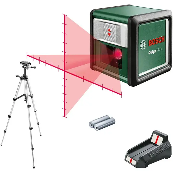 BOSCH Nivela cu laser Bosch Quigo Plus 06036636Z0, cu linii in cruce, 10 m domeniu lucru, +/- 0,8 mm/m precizie, ±4° autonivelare, 635 nm dioda laser, sistem de prindere universal MM2, accesorii incluse, stativ aluminiu telescopic 0,37 - 1,1m, Multicolor