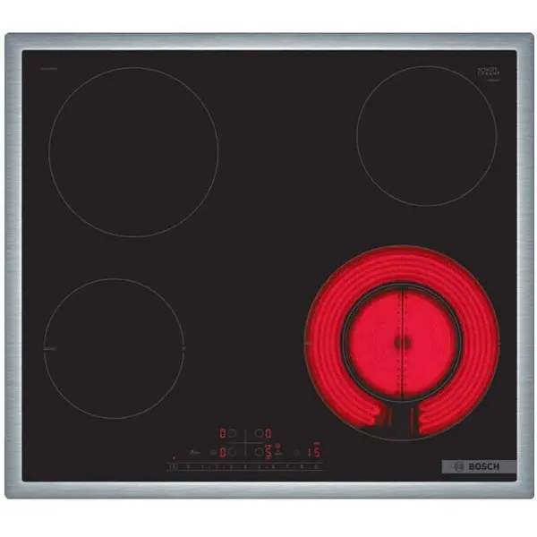 BOSCH Plita incorporabila Bosch PKF645FP3E, Vitroceramica, 4 zone de gatit, DirectSelect, PowerBoost, ReStart, HighSpeed, 60 cm, Negru